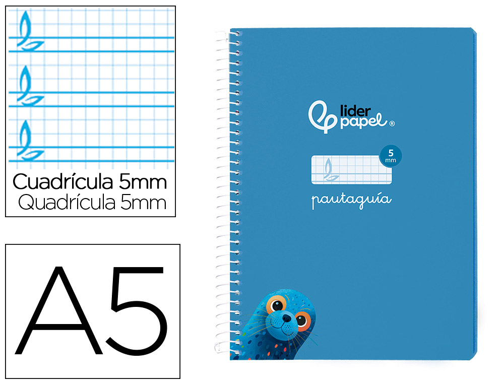 CUADERNO ESPIRAL LIDERPAPEL A5 PAUTAGUIA TAPA BLANDA 40H 75GR CUADRO PAUTADO 5MM COLOR AZUL