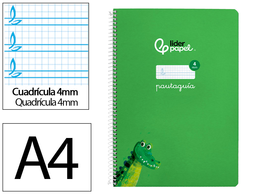 CUADERNO ESPIRAL LIDERPAPEL A4 PAUTAGUIA TAPA BLANDA 80H 75GR CUADRO PAUTADO 4MM COLOR VERDE