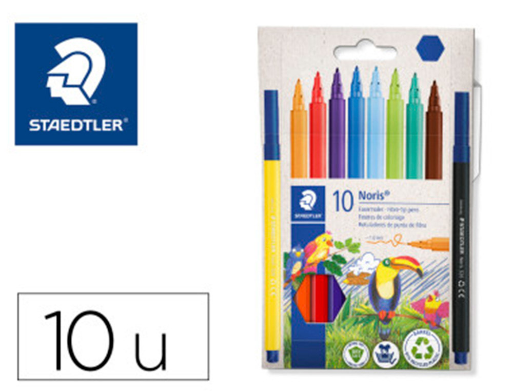 ROTULADOR STAEDTLER NORIS 326 PUNTA DE FIBRA NUEVO CUERPO HEXAGONAL CAJA DE 12 UNIDADES COLORES SURTIDOS (10+2 GRATIS)