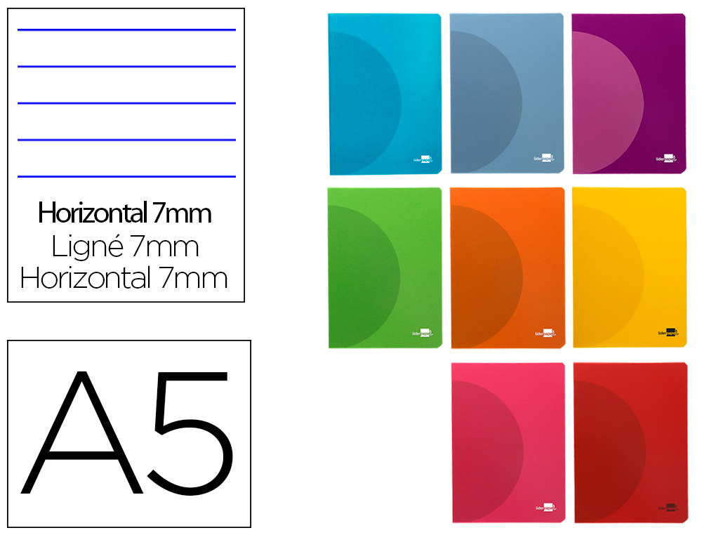 LIBRETA LIDERPAPEL 360 TAPA DE PLASTICO A5 48 HOJAS 90GR HORIZONTAL CON DOBLE MARGEN COLORES SURTIDOS