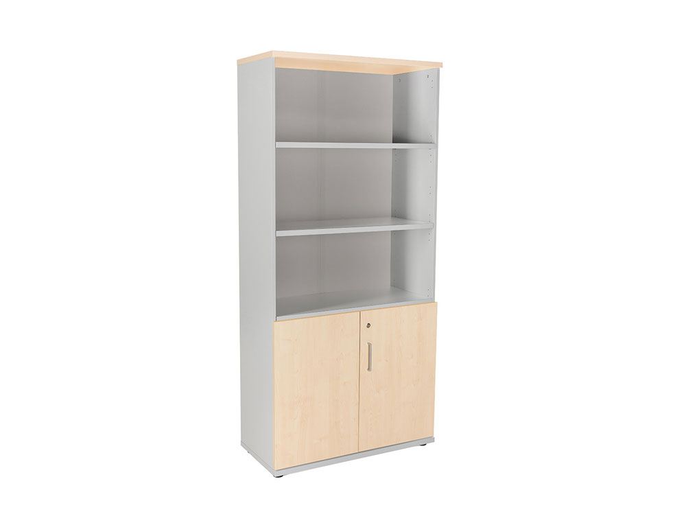 ARMARIO ROCADA CON CUATRO ESTANTE Y DOS PUERTAS INFERIORES SERIE STORE 195X90X45 CM ACABADO GRIS/HAYA