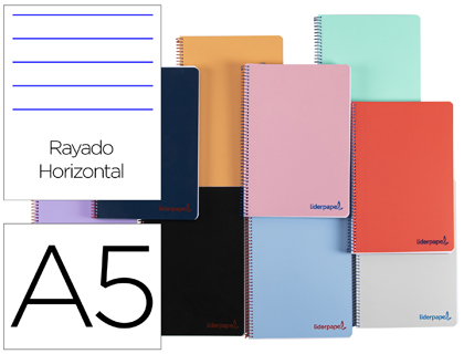 CUADERNO ESPIRAL LIDERPAPEL A5 WONDER TAPA PLASTICO 80H 90GR RAYADO HORIZONTAL CON MARGEN COLORES SURTIDOS