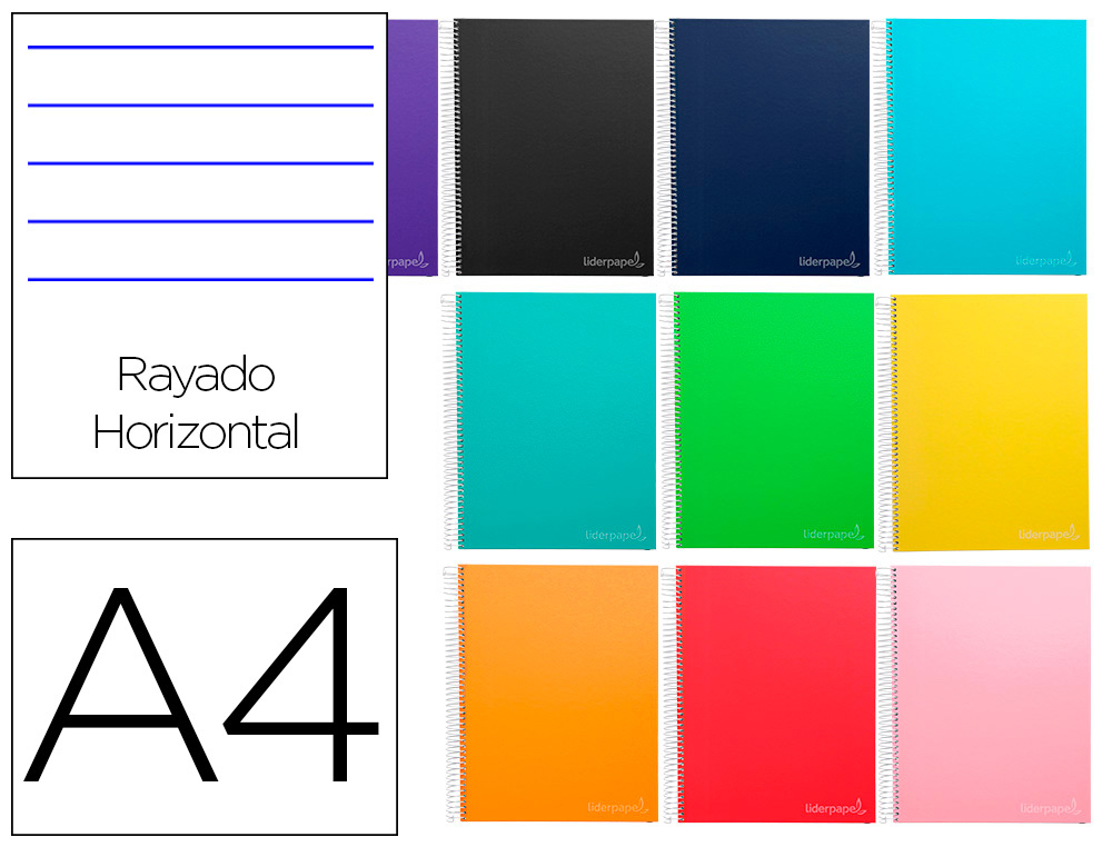 CUADERNO ESPIRAL LIDERPAPEL A4 MICRO JOLLY TAPA FORRADA 140H 75GR HORIZONTAL 5 BANDAS 4 TALADROS COLORES SURTIDOS