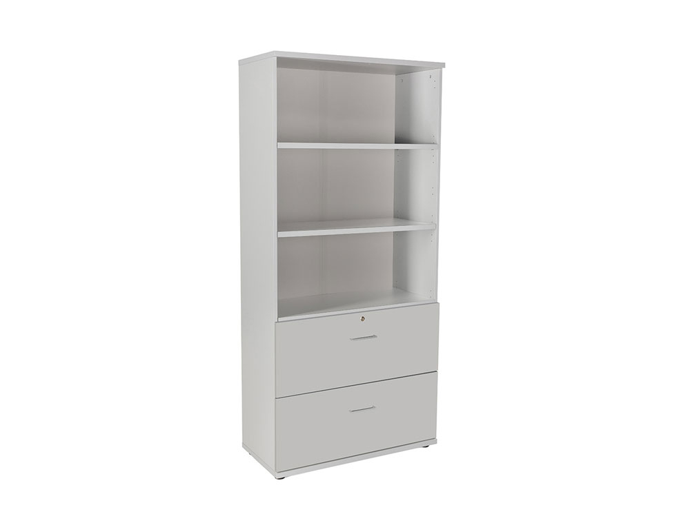 ARMARIO ROCADA CON DOS ESTANTES Y DOS CAJONES INFERIORES SERIE STORE 195X90X45 CM ACABADO GRIS/GRIS