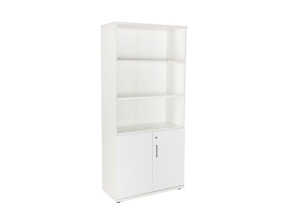 ARMARIO ROCADA CON CUATRO ESTANTES Y DOS PUERTAS INFERIORES SERIE STORE 195X90X45 CM ACABADO BCO/BCO