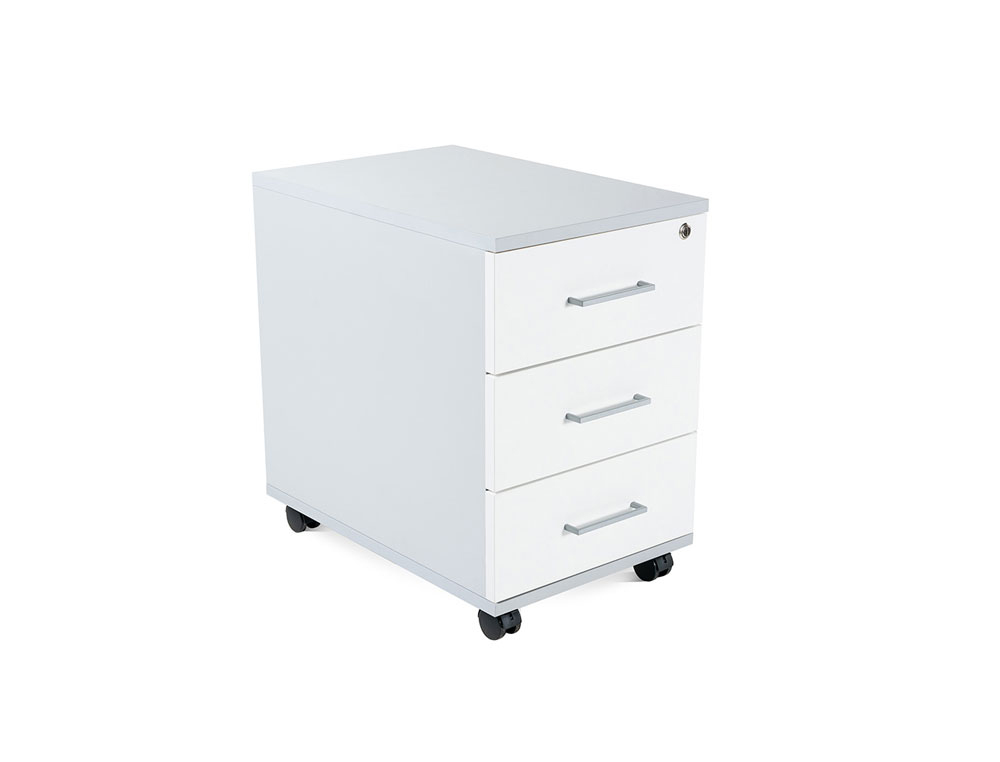 CAJONERA ROCADA CON TRES CAJONES SERIE STORE 60X40X60 CM ACABADO GRIS/BLANCO