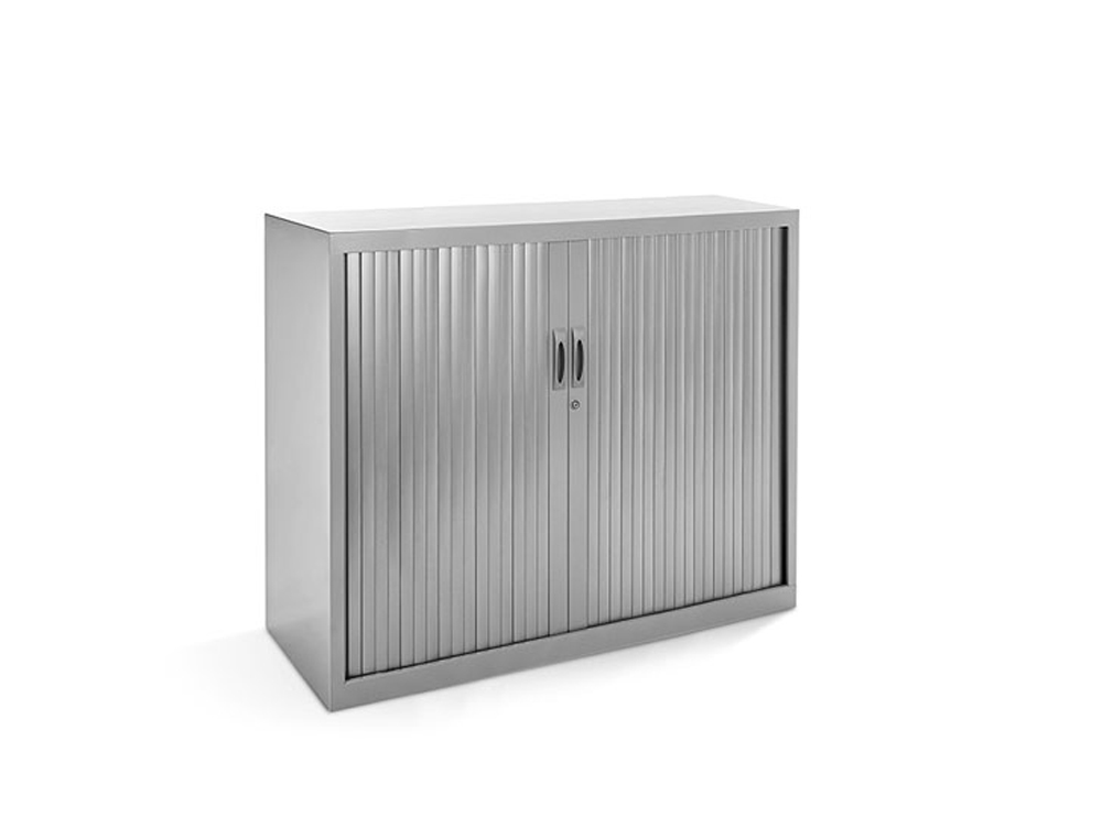 ARMARIO METALICO ROCADA DOS PUERTAS TIPO PERSIANA CON DOS BALDAS SERIE STORE 105X120X45 CM ACABADO GRIS/GRIS