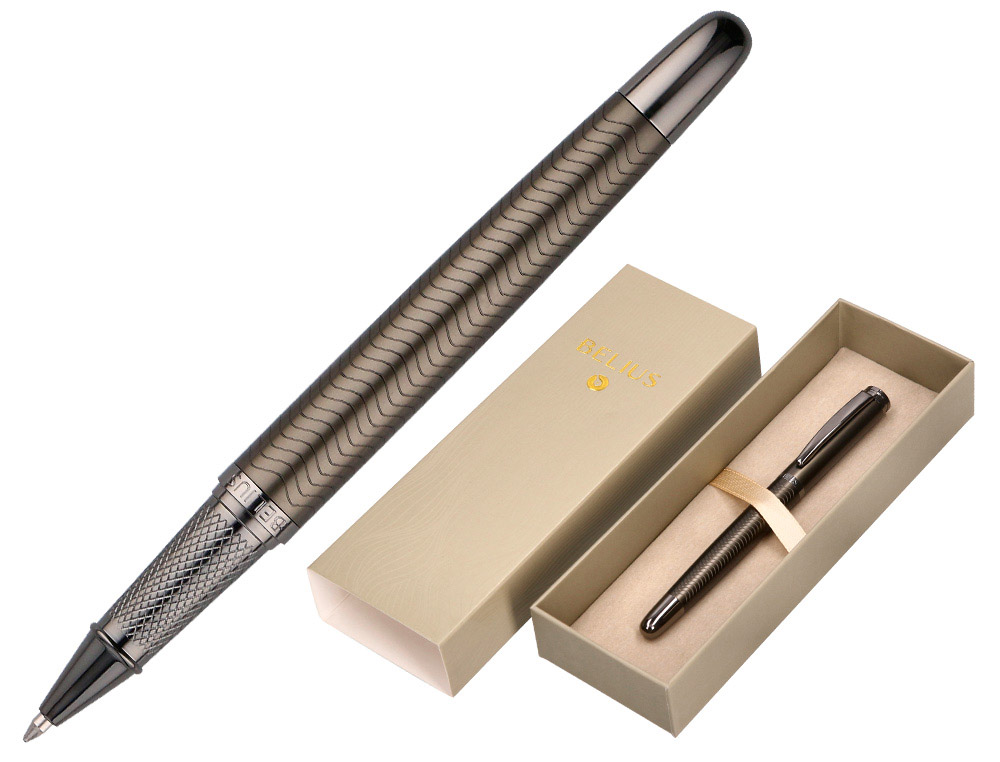 BOLIGRAFO BELIUS NEPTUNO ALUMINIO TEXTURA WAVY COLOR CAQUI TINTA AZUL CAJA DE DISEO