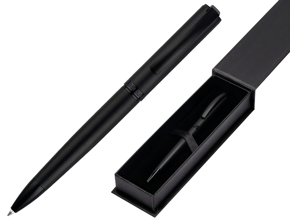 BOLIGRAFO BELIUS TURBO ALUMINIO COLOR NEGRO TINTA AZUL CAJA DE DISEO