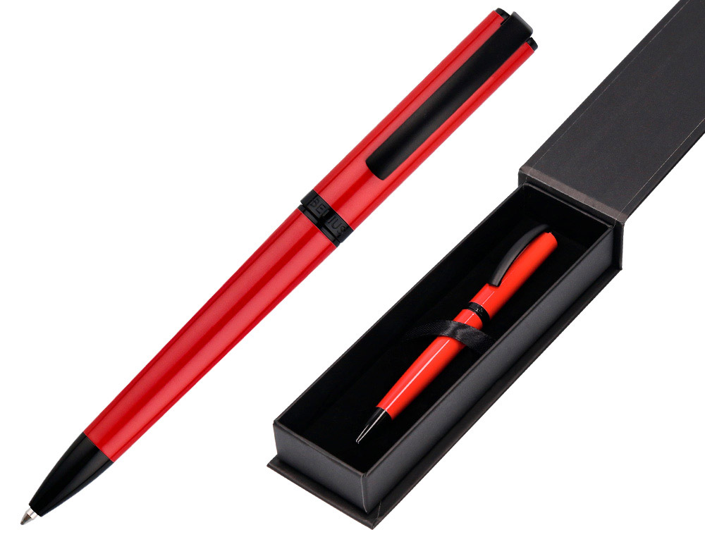 BOLIGRAFO BELIUS TURBO ALUMINIO COLOR ROJO Y NEGRO TINTA AZUL CAJA DE DISEO