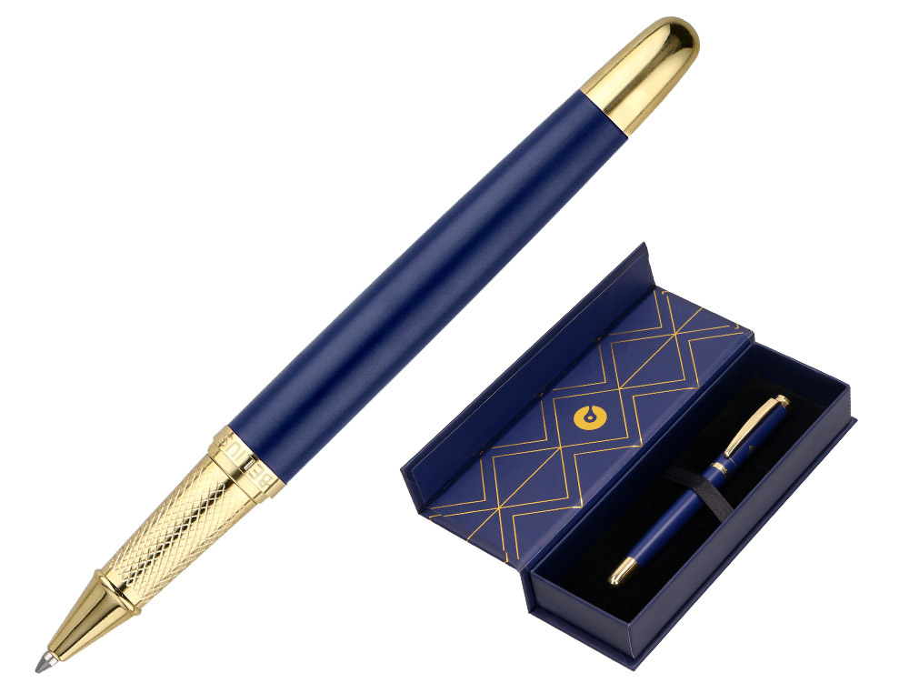 BOLIGRAFO BELIUS SOIREE ALUMINIO COLOR AZUL MARINO Y DORADO TINTA AZUL CAJA DE DISEO