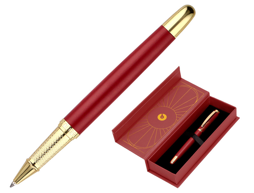 BOLIGRAFO BELIUS SOIREE ALUMINIO COLOR ART DECO GRANATE Y DORADO TINTA AZUL CAJA DE DISEO