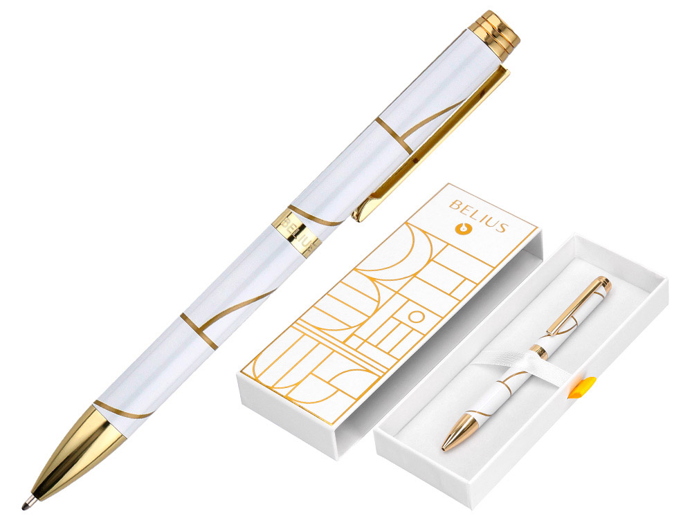 BOLIGRAFO BELIUS CARTE BLANCHE COLOR Y BLANCO DORADO TINTA AZUL CAJA DE DISEO