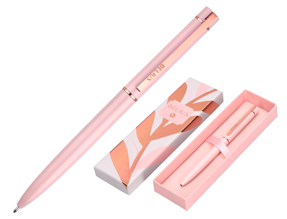 BOLIGRAFO BELIUS ROSE ALUMINIO COLOR ROSA/ORO ROSA TINTA AZUL CAJA DE DISEO