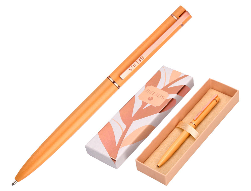 BOLIGRAFO BELIUS ROSE ALUMINIO COLOR NARANJA/ORO ROSA TINTA AZUL CAJA DE DISEO