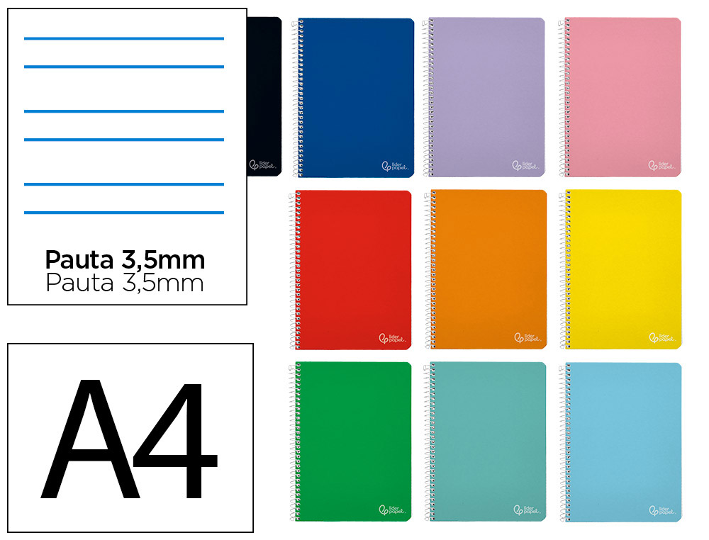 CUADERNO ESPIRAL LIDERPAPEL A4 WITTY TAPA DURA 80H 90GR PAUTA 3,5MM CON MARGEN COLORES SURTIDOS