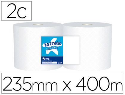 PAPEL SECAMANOS INDUSTRIAL AMOOS 2 CAPAS 222 MM X 400 MT PAQUETE DE 2 ROLLOS